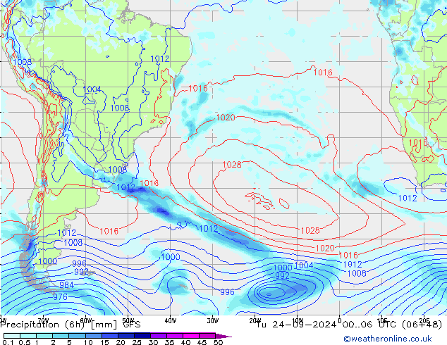 Precipitazione (6h) GFS mar 24.09.2024 06 UTC