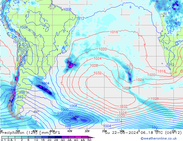 Precipitação (12h) GFS Dom 22.09.2024 18 UTC