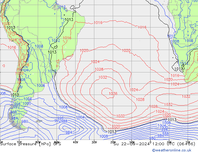 Surface pressure GFS Su 22.09.2024 12 UTC