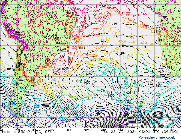 Theta-e 850hPa GFS Dom 22.09.2024 06 UTC