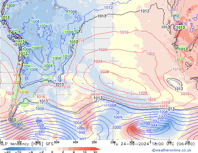 SLP tendency GFS Út 24.09.2024 18 UTC