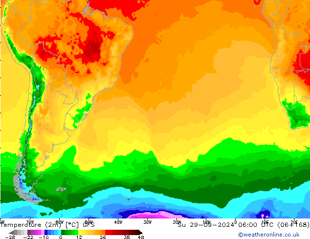 Temperaturkarte (2m) GFS So 29.09.2024 06 UTC