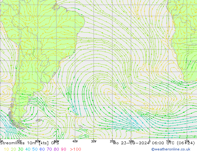 Streamlines 10m GFS Po 23.09.2024 06 UTC