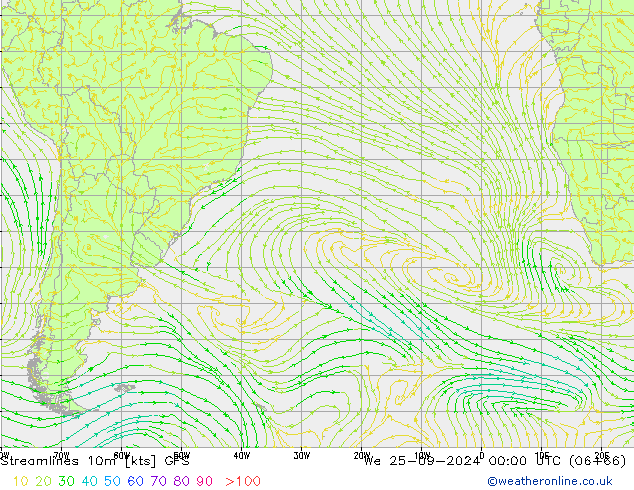 ветер 10m GFS ср 25.09.2024 00 UTC