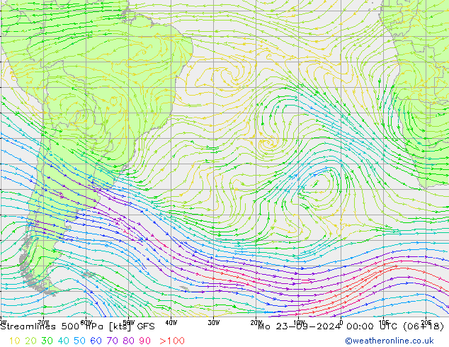 Streamlines 500 hPa GFS Mo 23.09.2024 00 UTC