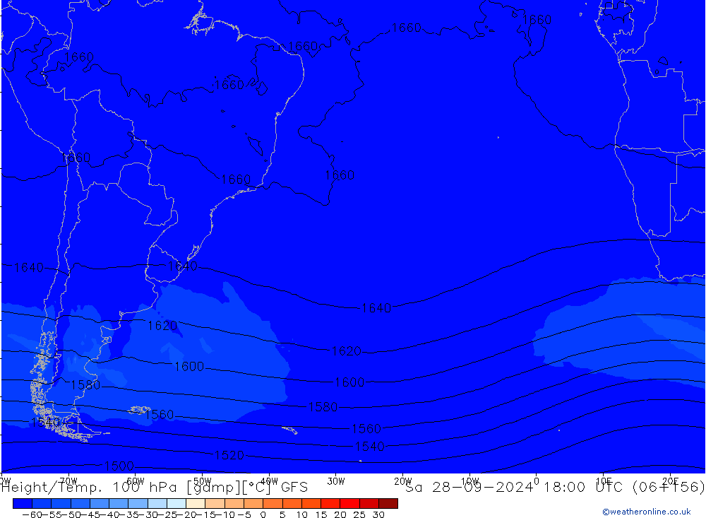 Height/Temp. 100 hPa GFS Sa 28.09.2024 18 UTC