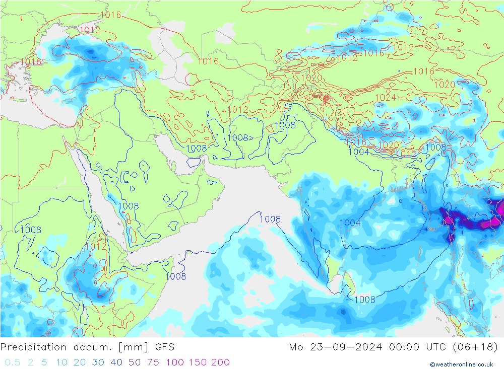 Totale neerslag GFS ma 23.09.2024 00 UTC