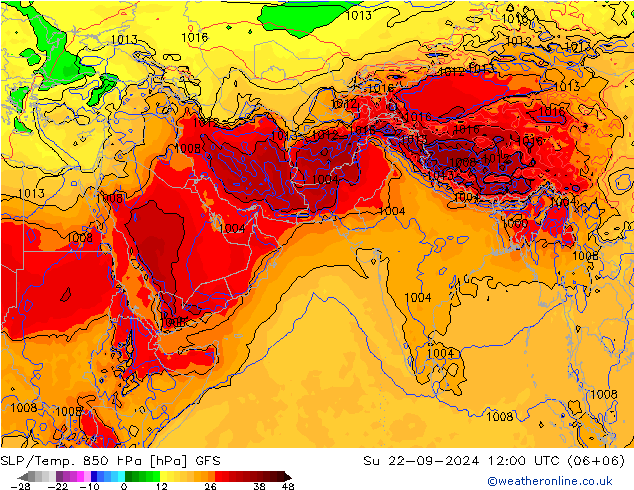 SLP/Temp. 850 hPa GFS 星期日 22.09.2024 12 UTC