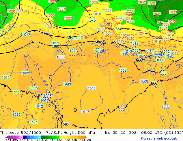 Thck 500-1000hPa GFS 星期一 30.09.2024 06 UTC