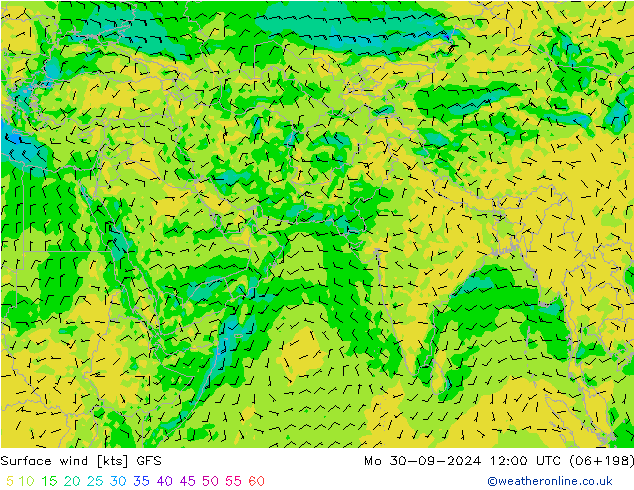 风 10 米 GFS 星期一 30.09.2024 12 UTC