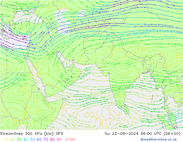 Stromlinien 300 hPa GFS So 22.09.2024 06 UTC