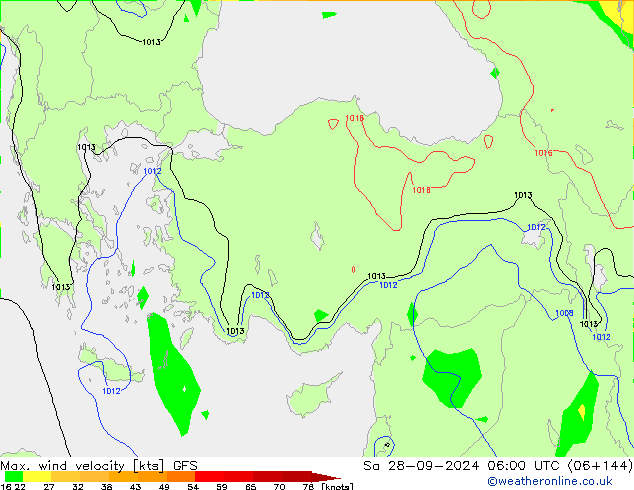 Max. wind snelheid GFS za 28.09.2024 06 UTC