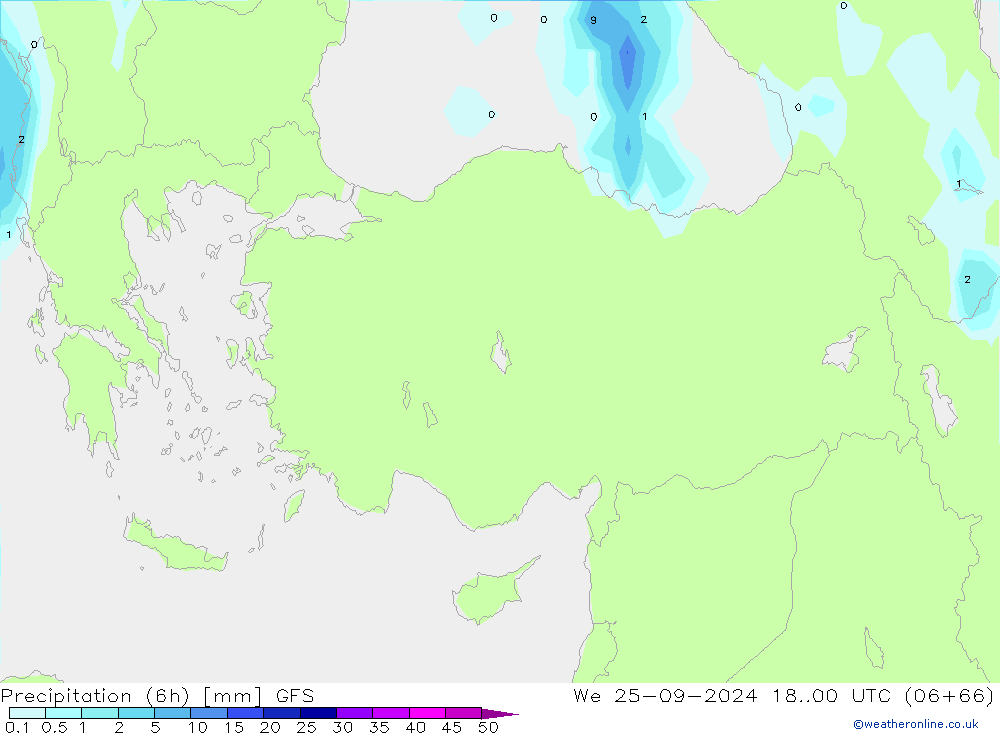 осадки (6h) GFS ср 25.09.2024 00 UTC