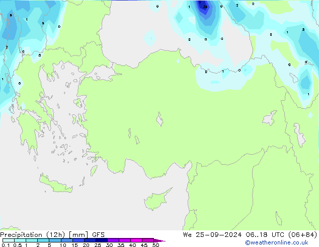 Precipitation (12h) GFS We 25.09.2024 18 UTC