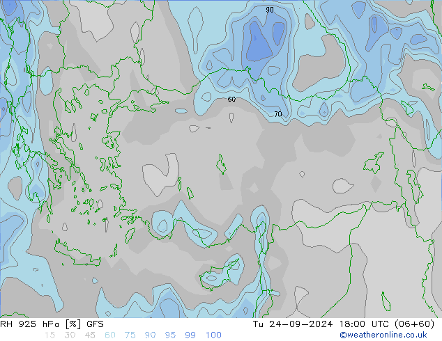 RH 925 hPa GFS Di 24.09.2024 18 UTC