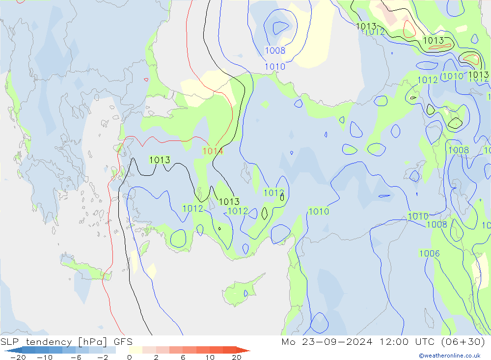 Druktendens (+/-) GFS ma 23.09.2024 12 UTC