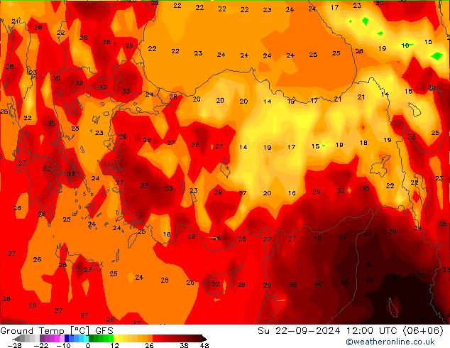 Temperatura del suelo GFS dom 22.09.2024 12 UTC