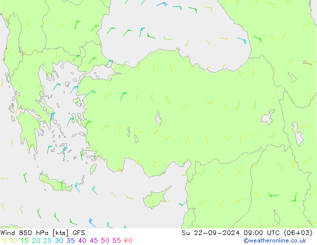 Wind 850 hPa GFS So 22.09.2024 09 UTC