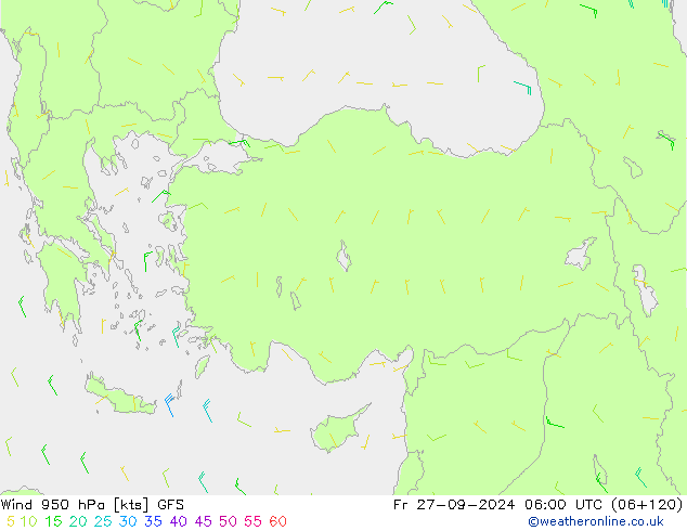 Wind 950 hPa GFS Fr 27.09.2024 06 UTC