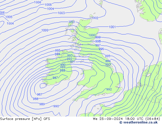 Pressione al suolo GFS mer 25.09.2024 18 UTC