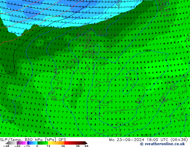 850 hPa Yer Bas./Sıc GFS Pzt 23.09.2024 18 UTC