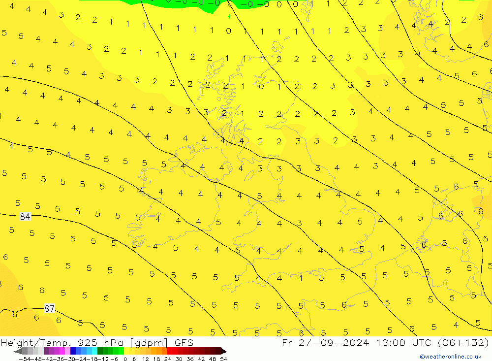 Height/Temp. 925 hPa GFS Fr 27.09.2024 18 UTC