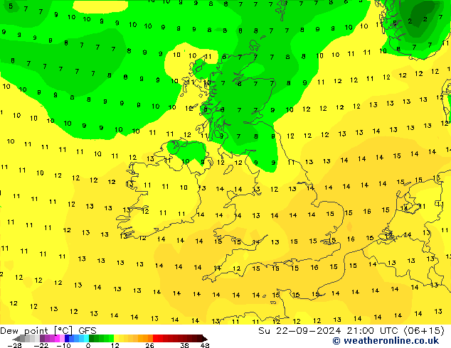 Dauwpunt GFS zo 22.09.2024 21 UTC