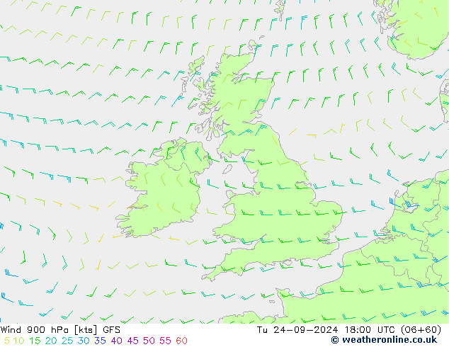 Wind 900 hPa GFS Tu 24.09.2024 18 UTC