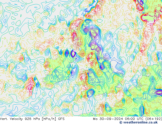 Vert. Velocity 925 hPa GFS Po 30.09.2024 06 UTC