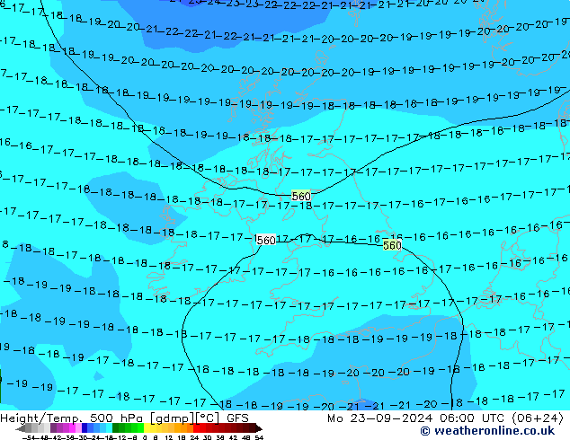 Height/Temp. 500 hPa GFS lun 23.09.2024 06 UTC