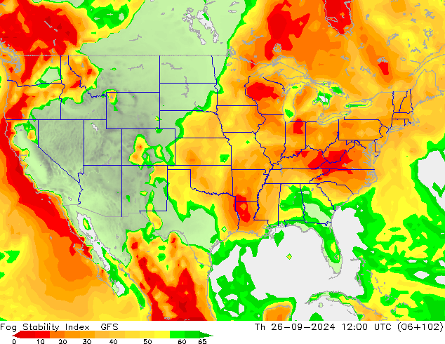 Fog Stability Index GFS чт 26.09.2024 12 UTC