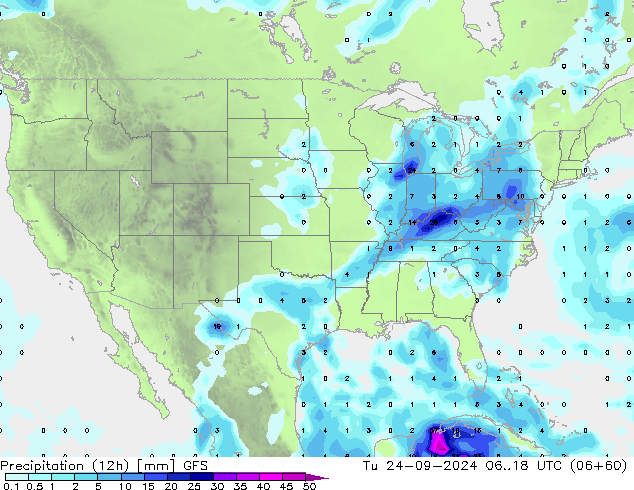 Precipitazione (12h) GFS mar 24.09.2024 18 UTC