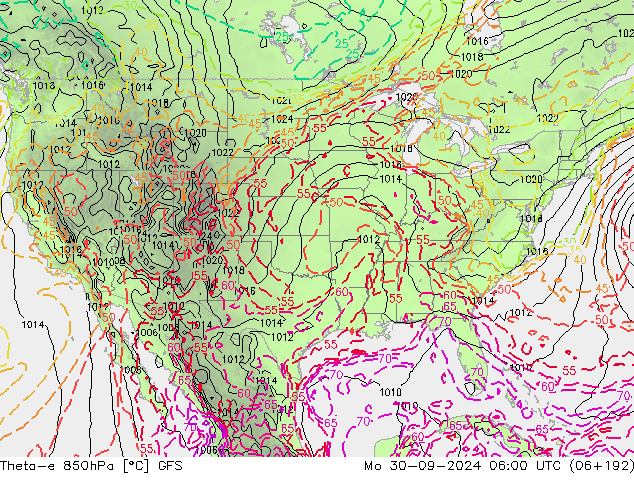 Theta-e 850hPa GFS Pzt 30.09.2024 06 UTC