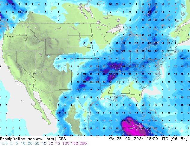 Precipitation accum. GFS Qua 25.09.2024 18 UTC