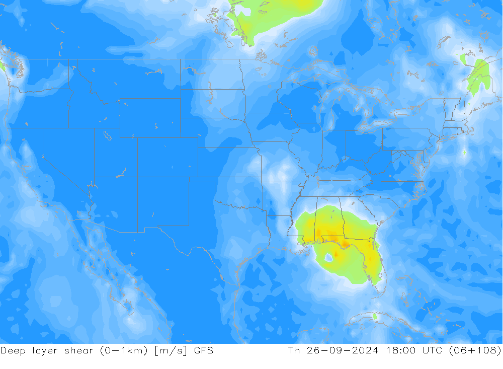 Deep layer shear (0-1km) GFS september 2024