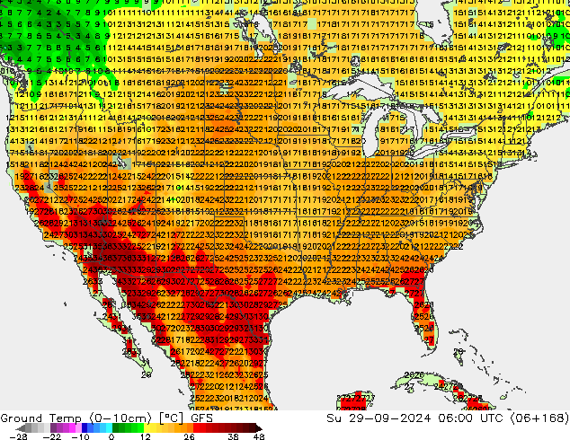 Ground Temp (0-10cm) GFS Su 29.09.2024 06 UTC