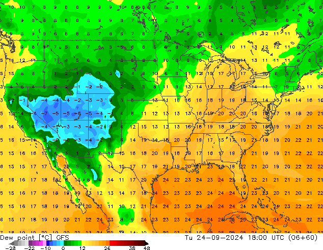 Punto de rocío GFS mar 24.09.2024 18 UTC