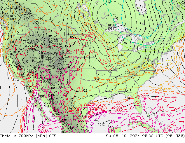 Theta-e 700hPa GFS Ne 06.10.2024 06 UTC