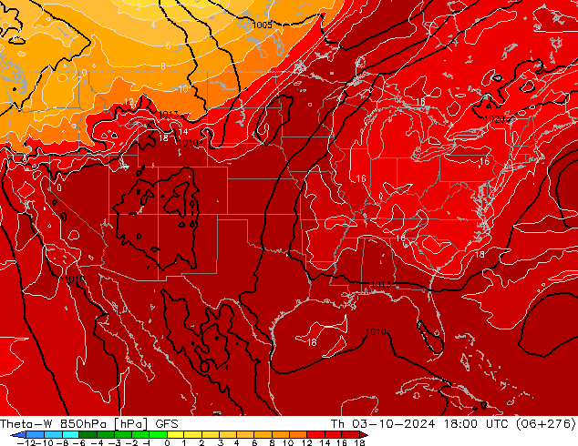 Theta-W 850hPa GFS gio 03.10.2024 18 UTC