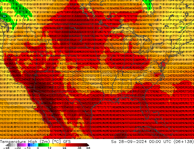 Max.temperatuur (2m) GFS za 28.09.2024 00 UTC