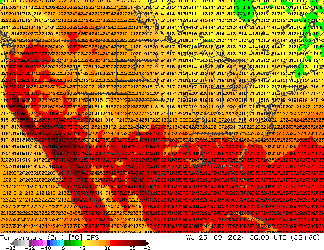 Sıcaklık Haritası (2m) GFS Çar 25.09.2024 00 UTC