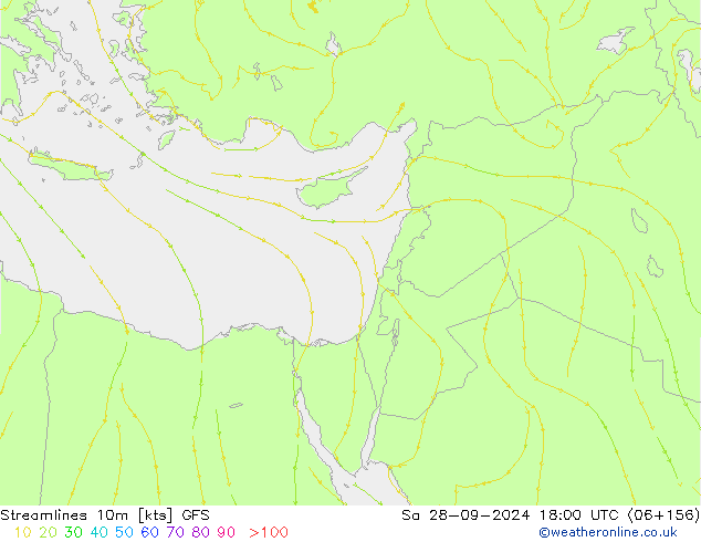 Streamlines 10m GFS Sa 28.09.2024 18 UTC