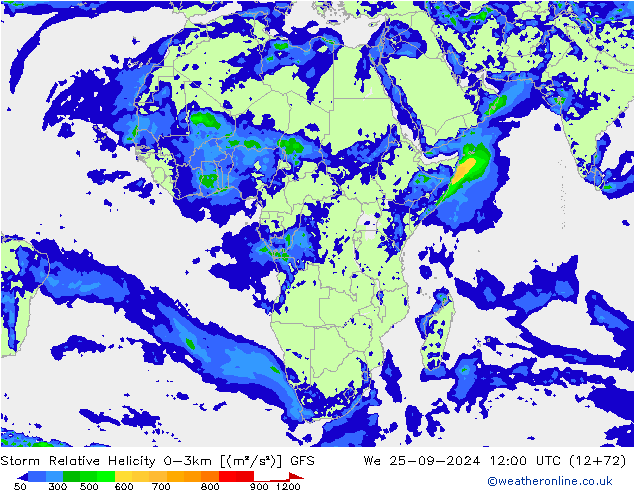 Storm Relative Helicity GFS Çar 25.09.2024 12 UTC