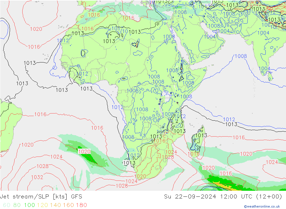 Jet stream/SLP GFS Su 22.09.2024 12 UTC