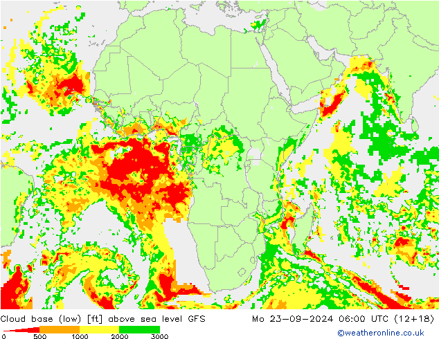 Cloud base (low) GFS pon. 23.09.2024 06 UTC