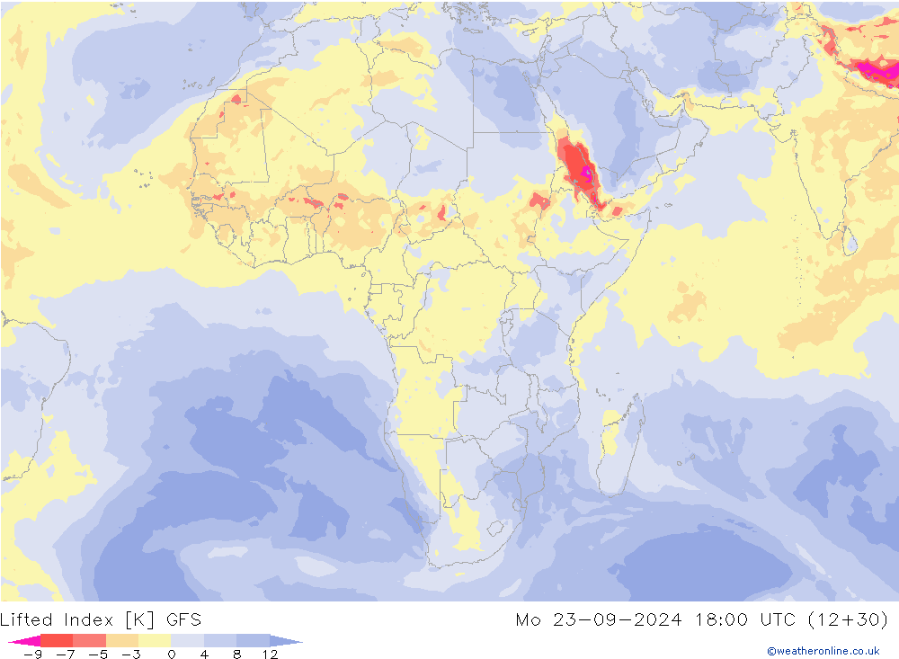 Lifted Index GFS  23.09.2024 18 UTC