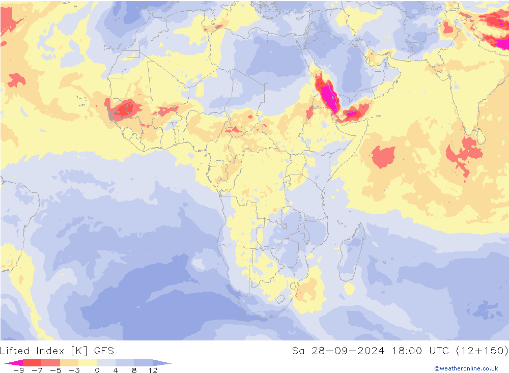 Lifted Index GFS Sáb 28.09.2024 18 UTC