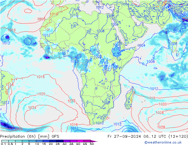 Z500/Rain (+SLP)/Z850 GFS Fr 27.09.2024 12 UTC