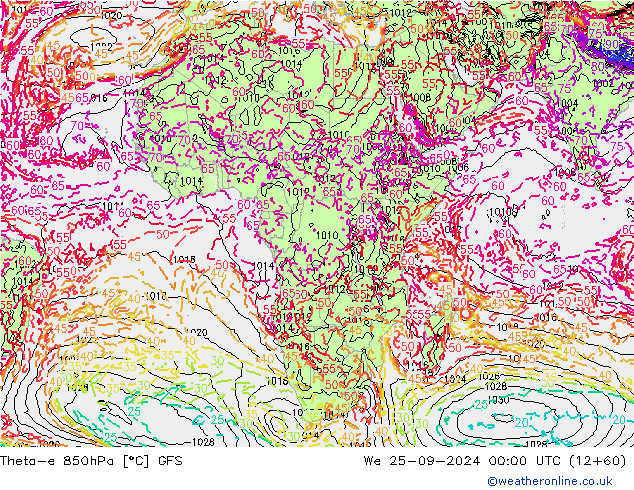 Theta-e 850hPa GFS september 2024