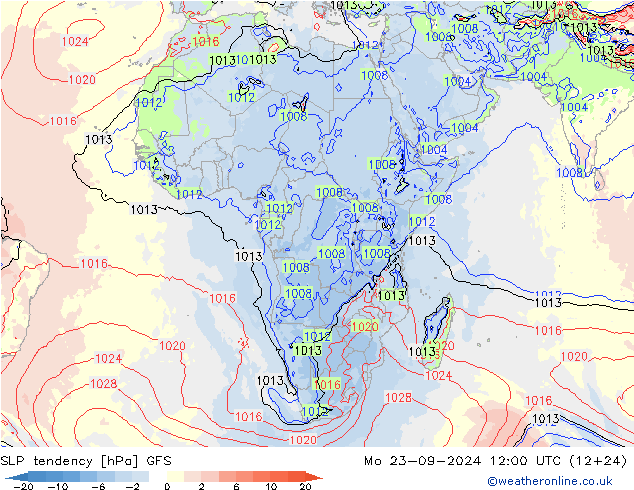 SLP tendency GFS Mo 23.09.2024 12 UTC